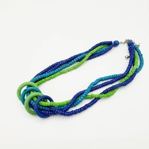 SALE! Vintage Wooded Bead Necklace • Blue & Green Beads
